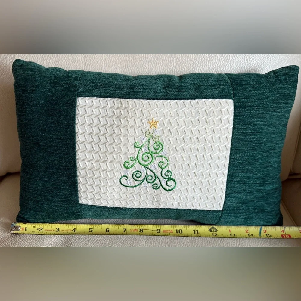 Green & Cream Christmas Tree Design Holiday Pillow